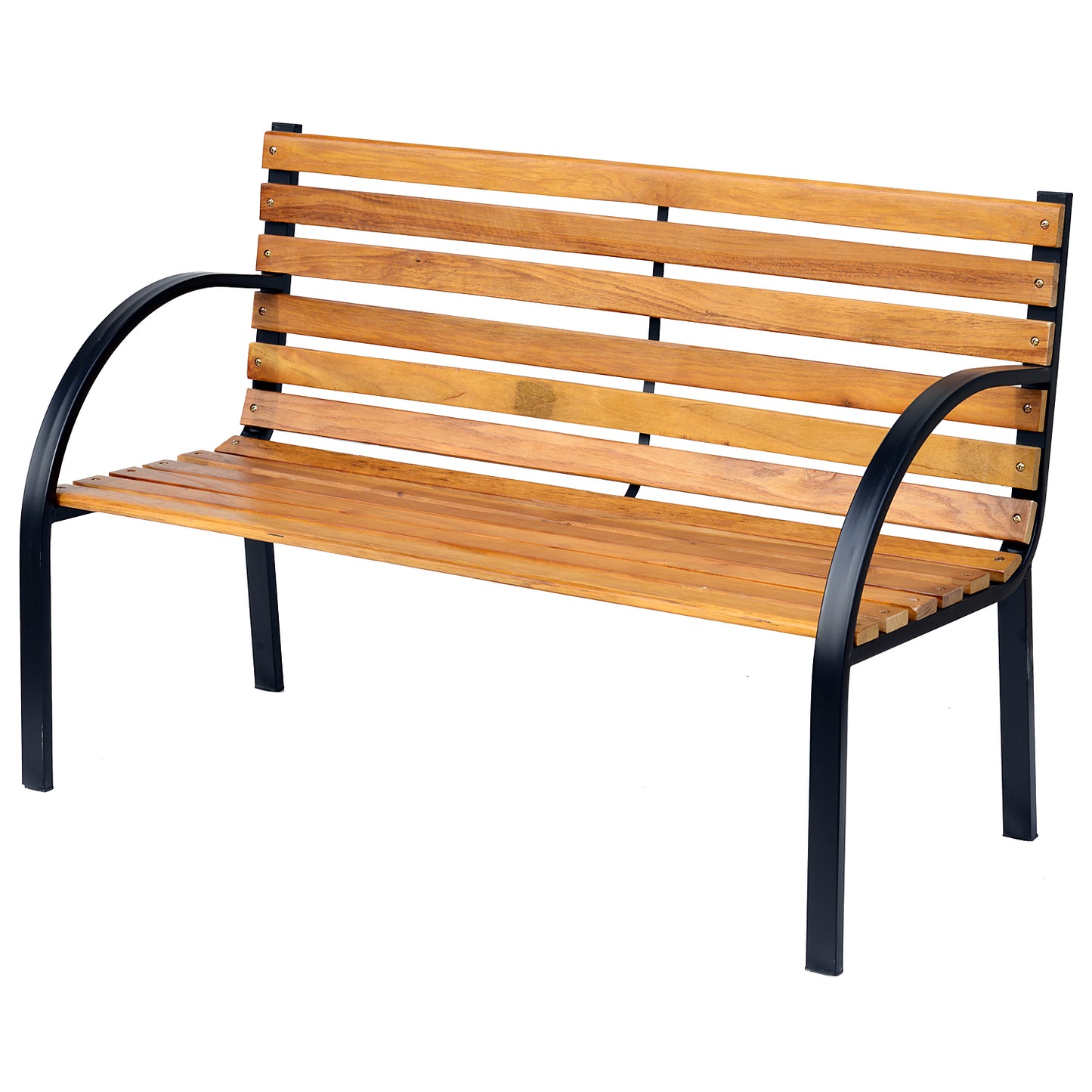 Nifalo 122cm Steel And Natural Slatted Wood Outdoor Garden Bench