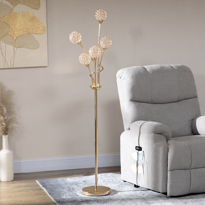 Rarodi Crystal And Metal Gold Tone 5 Light Upright Floor Lamp 156 cm