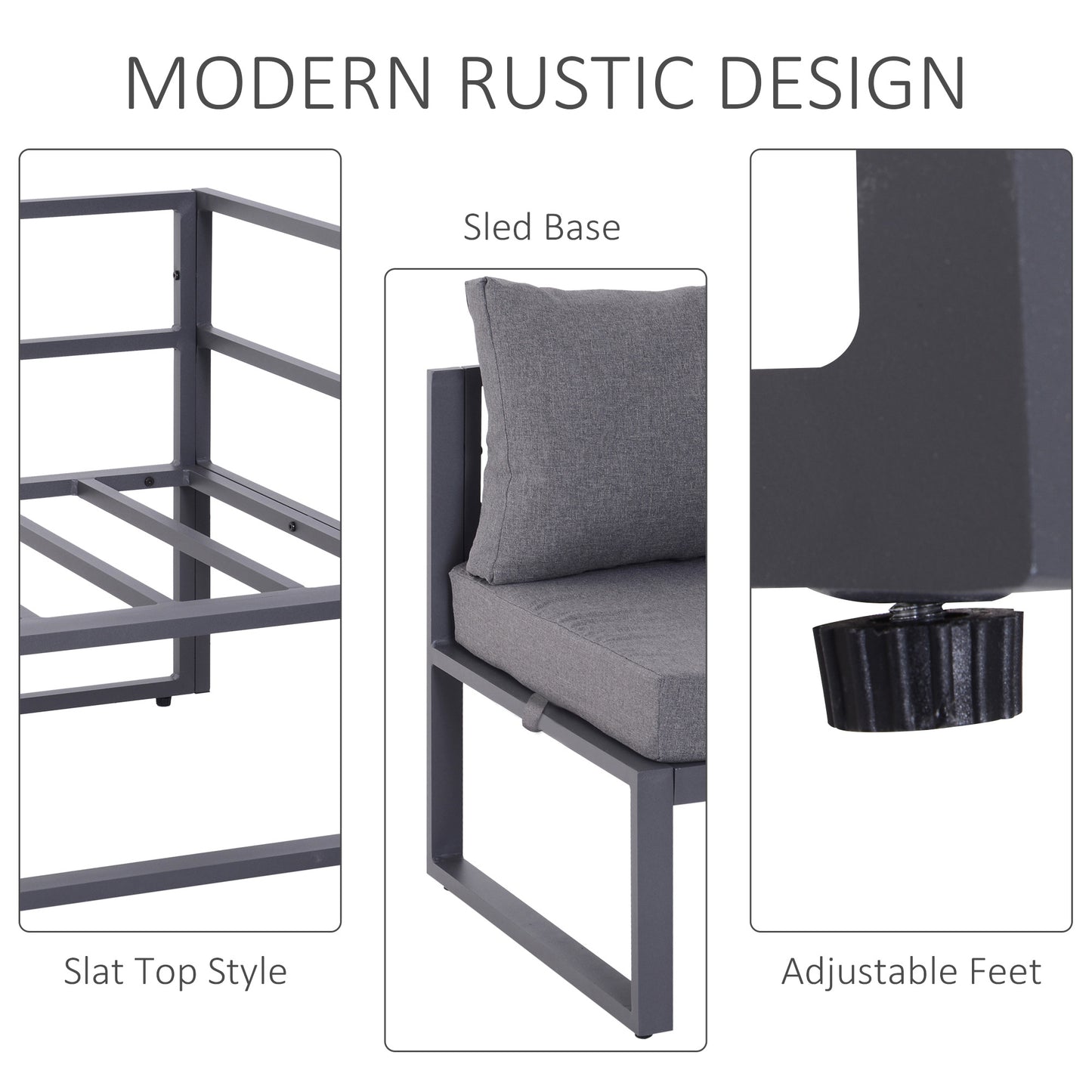 Dokase 5 Seater Grey Outdoor Corner Sofa Set with Coffee Table and Chair Aluminium Framae