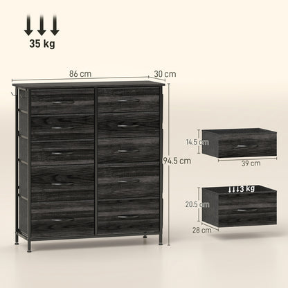 Mirizi Fabric And Metal Black 10 Drawer Storage Chest