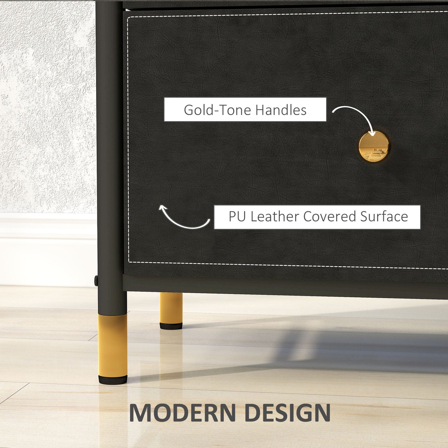 Ditari Faux Leather Black 3 Drawer Front Panel Storage Chest