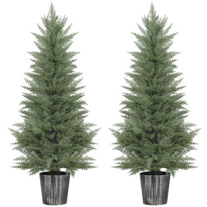Reno Set Of 2 Artificial Cypress Style Trees With Decorative Pots For Indoor And Outdoor Use