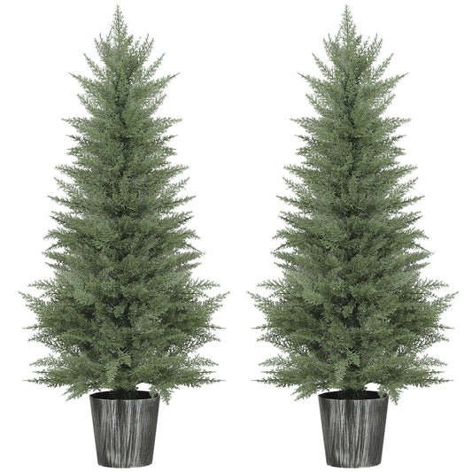 Reno Set Of 2 Artificial Cypress Style Trees With Decorative Pots For Indoor And Outdoor Use