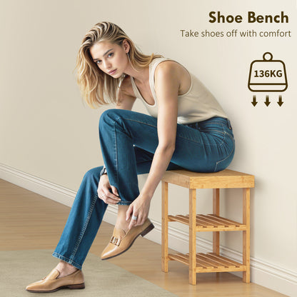 Tono Keel Bamboo Natural 2 Tier Shoe Storage Bench