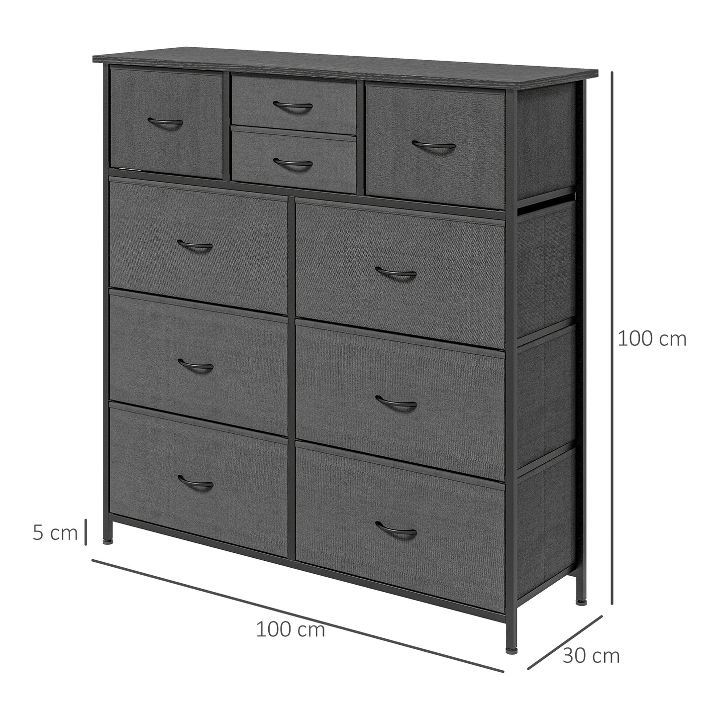 Salina Metal And Fabric Black 10 Drawer Storage Dresser With Foldable Drawers And Steel Frame