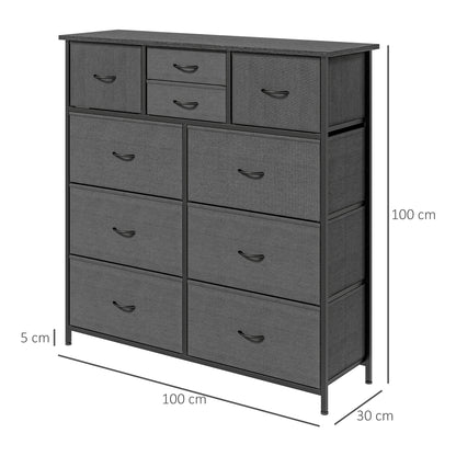 Salina Metal And Fabric Black 10 Drawer Storage Dresser With Foldable Drawers And Steel Frame