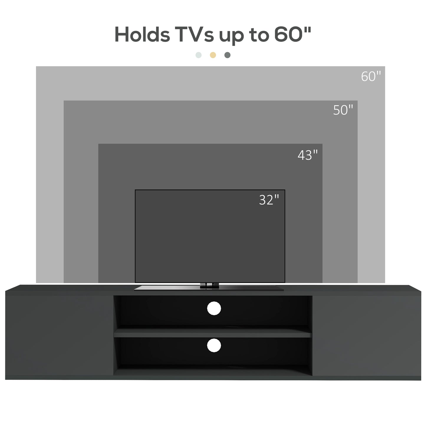 Minoco Wooden Grey Floating TV Stand With Shelf and Doors For Screens Up To 60 Inches