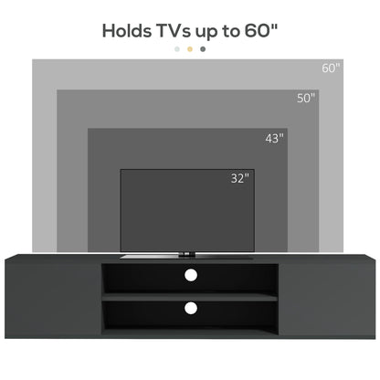 Minoco Wooden Grey Floating TV Stand With Shelf and Doors For Screens Up To 60 Inches