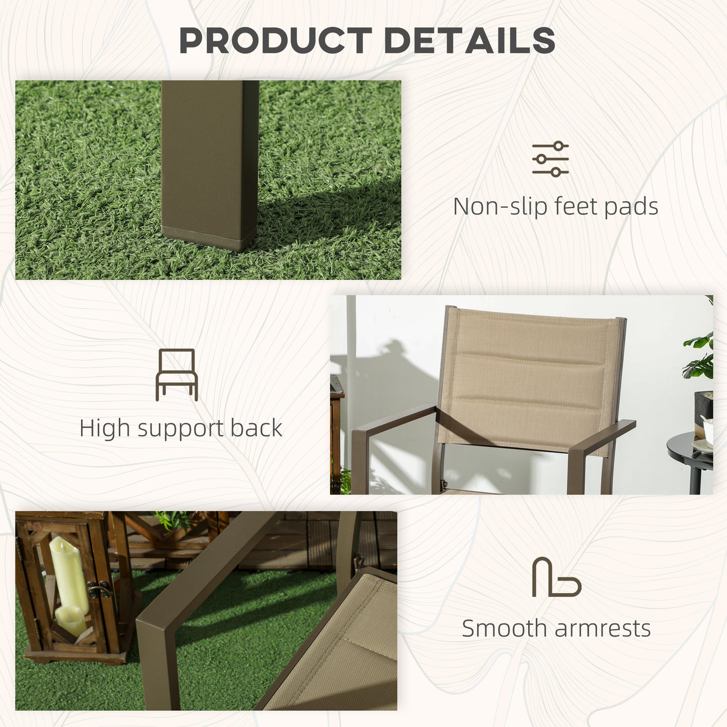 Batomi Set Of 2 Khaki Aluminium Stackable Outdoor Garden Chairs