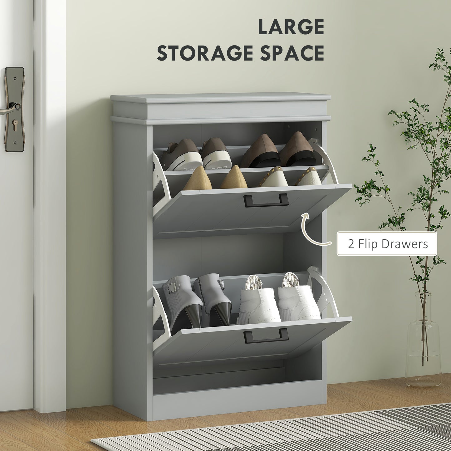 Falifa Wooden Grey Minimal 2 Drawer Shoe Cabinet For 10 Pairs
