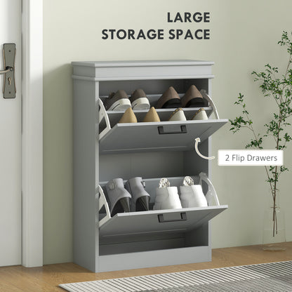 Falifa Wooden Grey Minimal 2 Drawer Shoe Cabinet For 10 Pairs