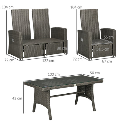 Rayo Grey Rattan 4 Seater Outdoor Sofa Set With Glass Top Table