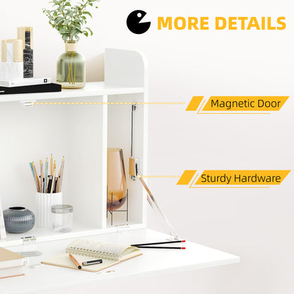 Pata Sovi Wood White Wall Mounted Drop Leaf Laptop Desk With Storage Compartments 77 x 20 x 51 cm