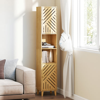 Hami Bathroom Storage Cabinet With Bamboo Door And Multi Storage Layout Natural Finish