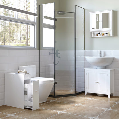 Ninemi Narrow Bathroom Floor Storage Cabinet With Drawers In White