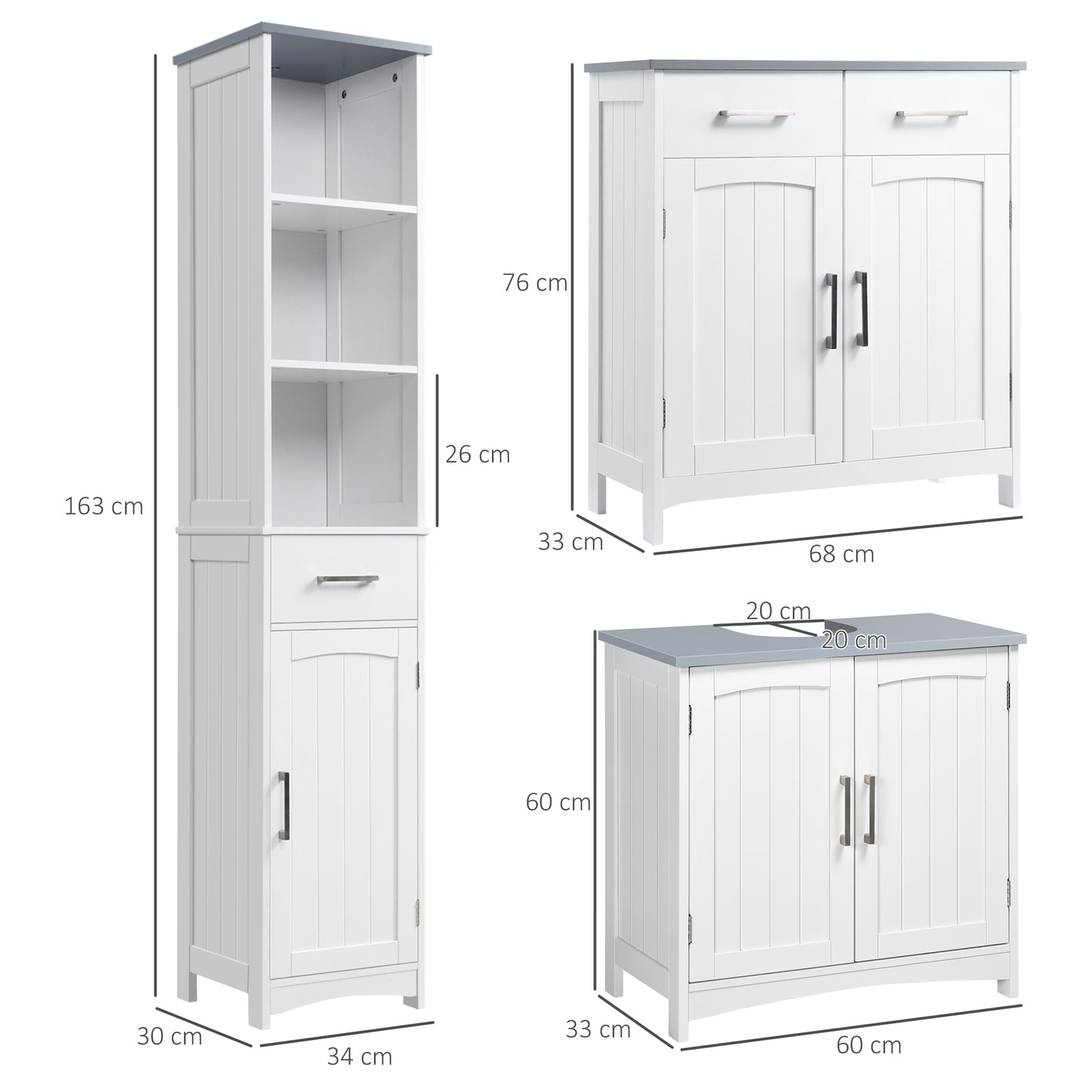 Maraneri Bathroom Furniture Set With Tall Cabinet Floor Storage Drawers And Pedestal Sink Unit White