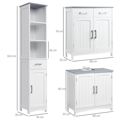 Maraneri Bathroom Furniture Set With Tall Cabinet Floor Storage Drawers And Pedestal Sink Unit White