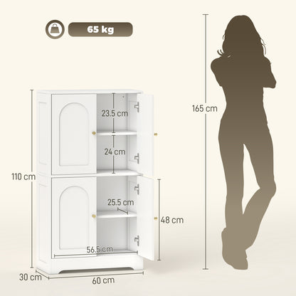 Suzino 110cm Wooden White 4 Door Kitchen Storage Cabinet With Adjustable Shelves