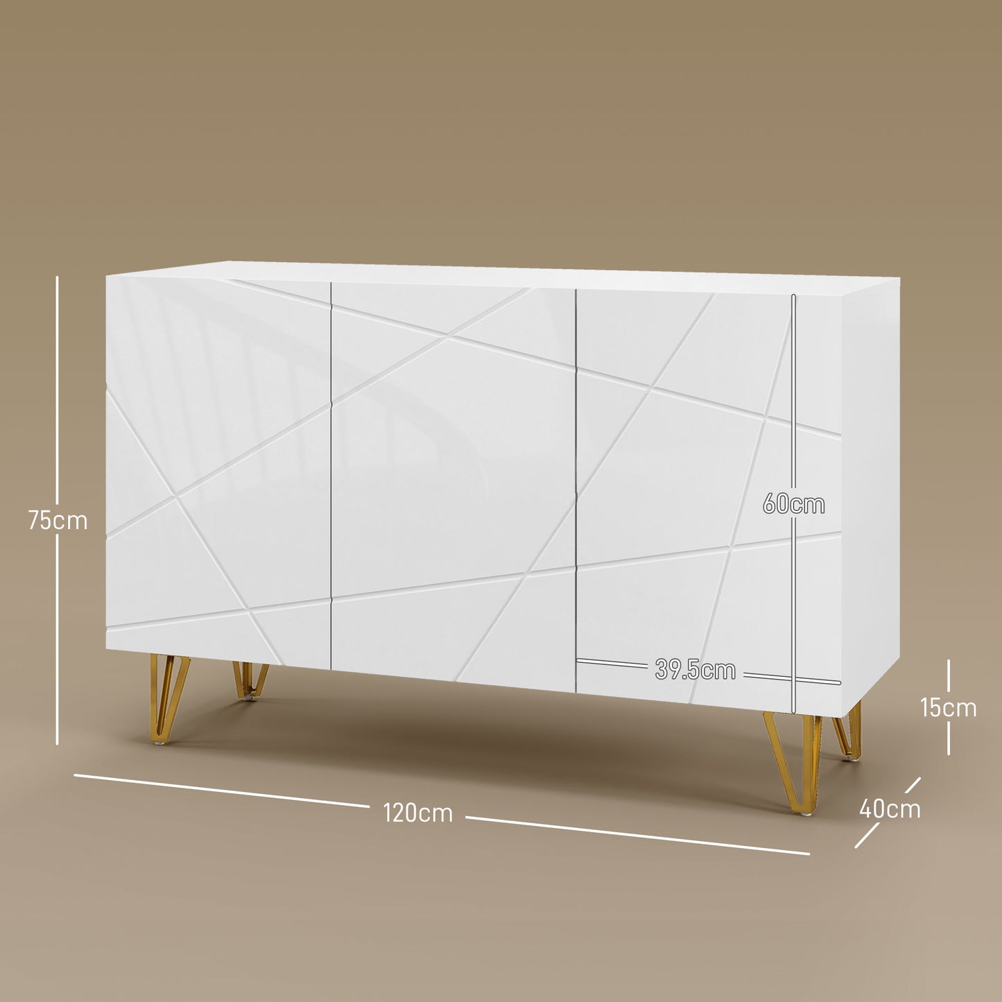 Sarota High Gloss White Luxe Sideboard With Hairpin Legs