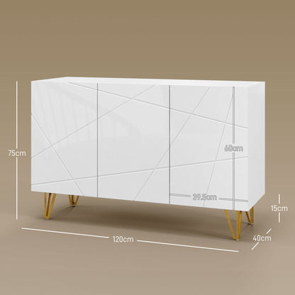 Sarota High Gloss White Luxe Sideboard With Hairpin Legs