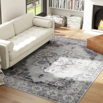 Vera 290 x 200 cm Polyester Grey Vintage Style Non Slip Washable Rug