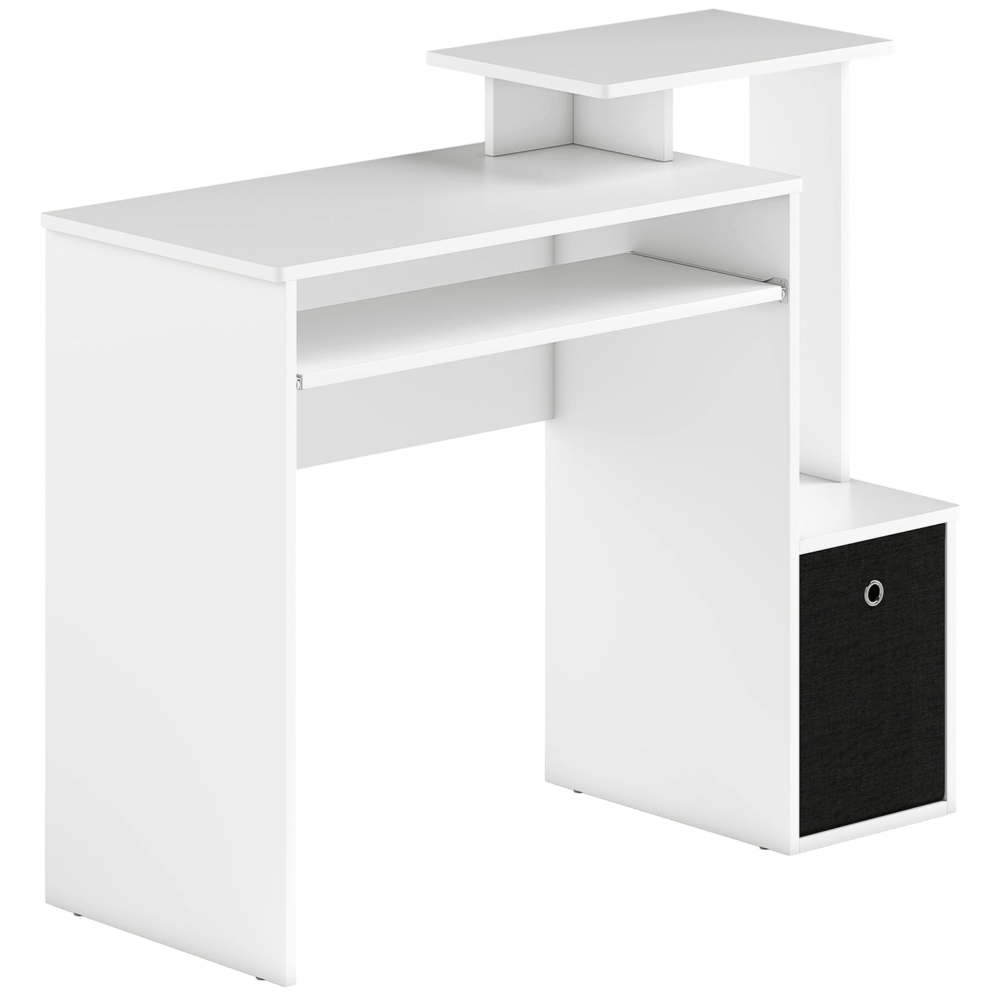 Tono 100cm Wooden White Home Office Desk With Sliding Keyboard Tray Drawer And Shelving
