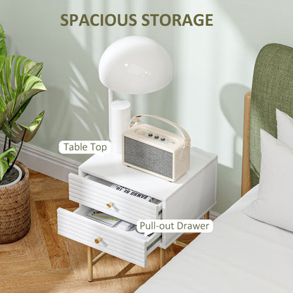 Satosu Set Of 2 White And Gold Elegant Bedside Tables with Ribbed Drawers