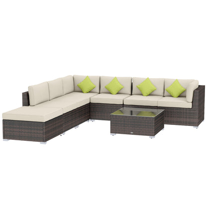 Dobazi  Mixed Brown Rattan 6 Seater Corner Sofa Set With Cushions And Glass Coffee Table