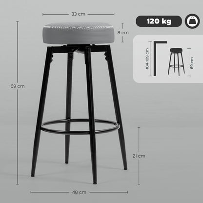 Relura Faux Leather Grey And Black Bar Stools Set Of 2 With Footrests