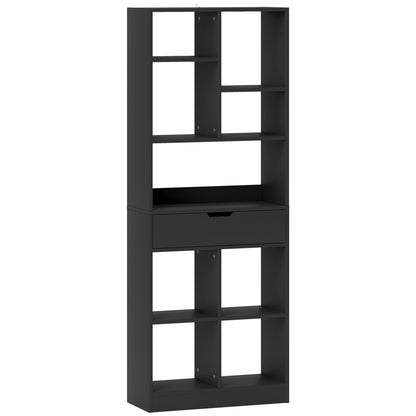 Farama Kedo Metal And Wood Black Tall Freestanding Bookcase With Drawer Storage