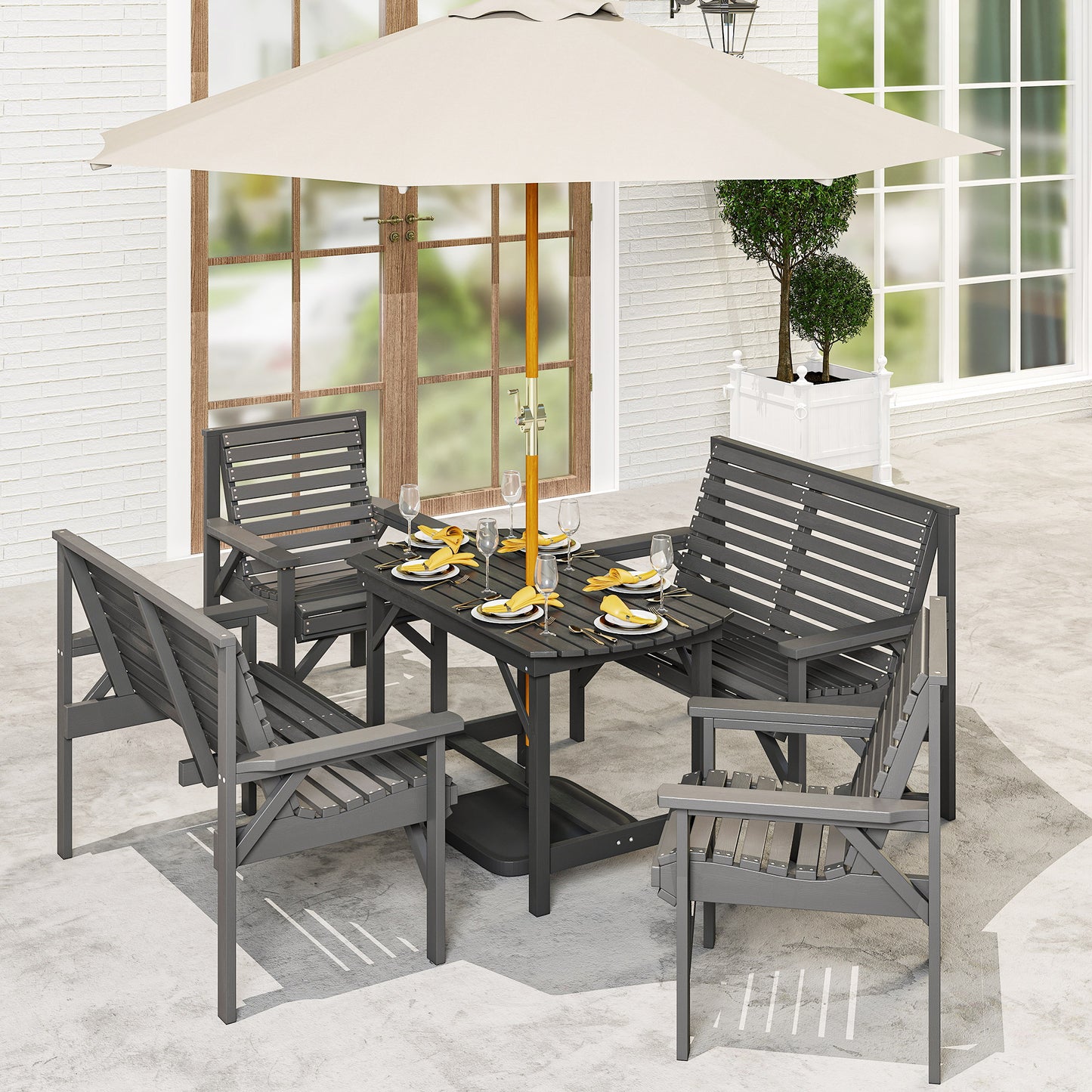 Masera 6 Seater Grey Wooden Outdoor Dining Set With Umbrella Hole Table