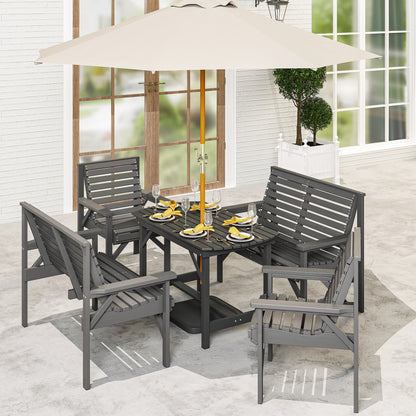 Masera 6 Seater Grey Wooden Outdoor Dining Set With Umbrella Hole Table