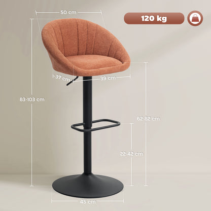 Lovake Fabric Orange Relaxed Tub Bar Stools Set Of 2 With Curved Seat