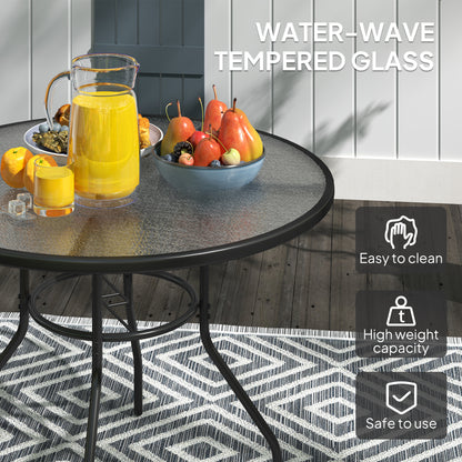 Rekapa Metal Black Glass Top Outdoor Table With Central Parasol Hole