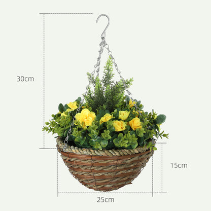 Lema Set Of 2 Artificial Lisianthus Hanging Flower Pots In Yellow And Green