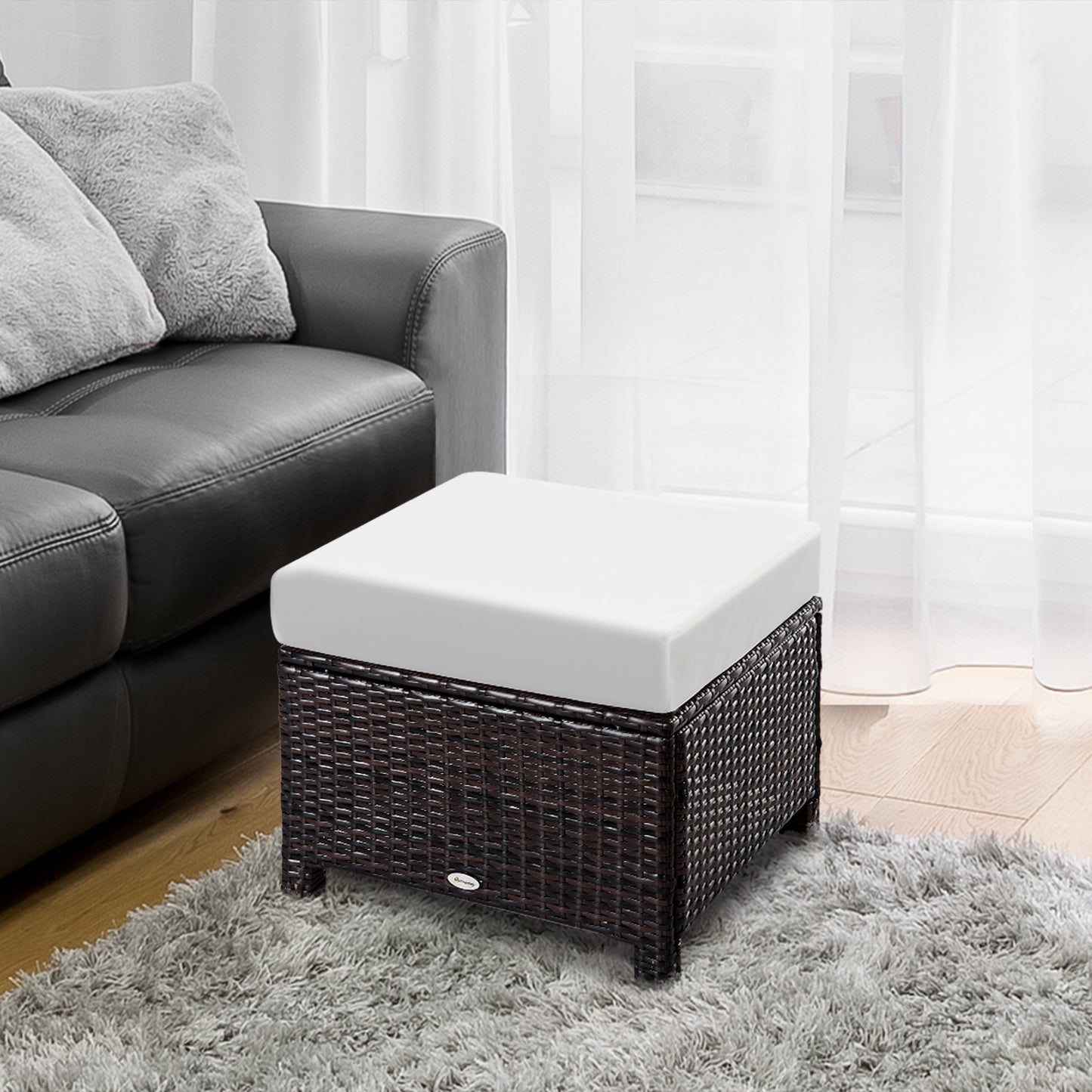 Molo Rattan Brown Square Outdoor Footstool With Padded Cushion