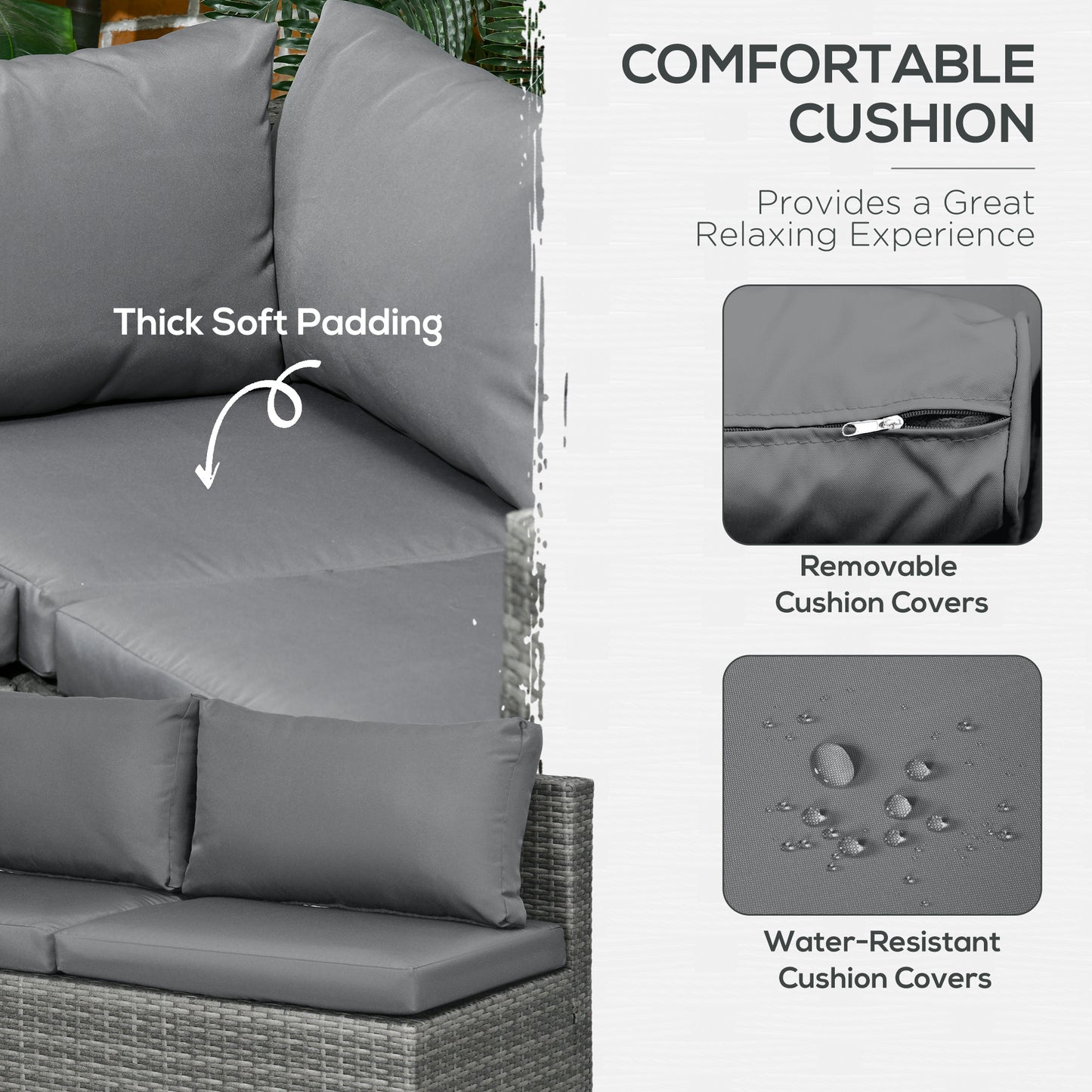 Laneri Rattan Grey 4 Seater Corner Garden Sofa Set With Glass Table