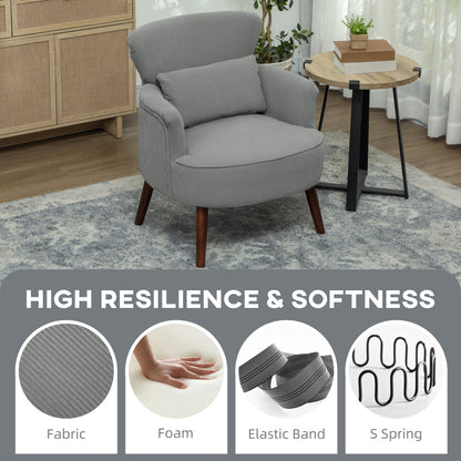 Zile Corduroy Light Grey Retro Style Accent Chair Angled Legs