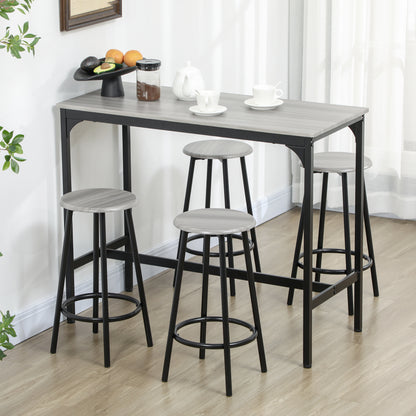 Finani Wooden Grey And Black 5 Piece Industrial Bar Table And Stool Set