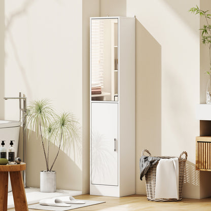 Lesa White Tall Bathroom Storage Cabinet With Mirror And Adjustable Shelves