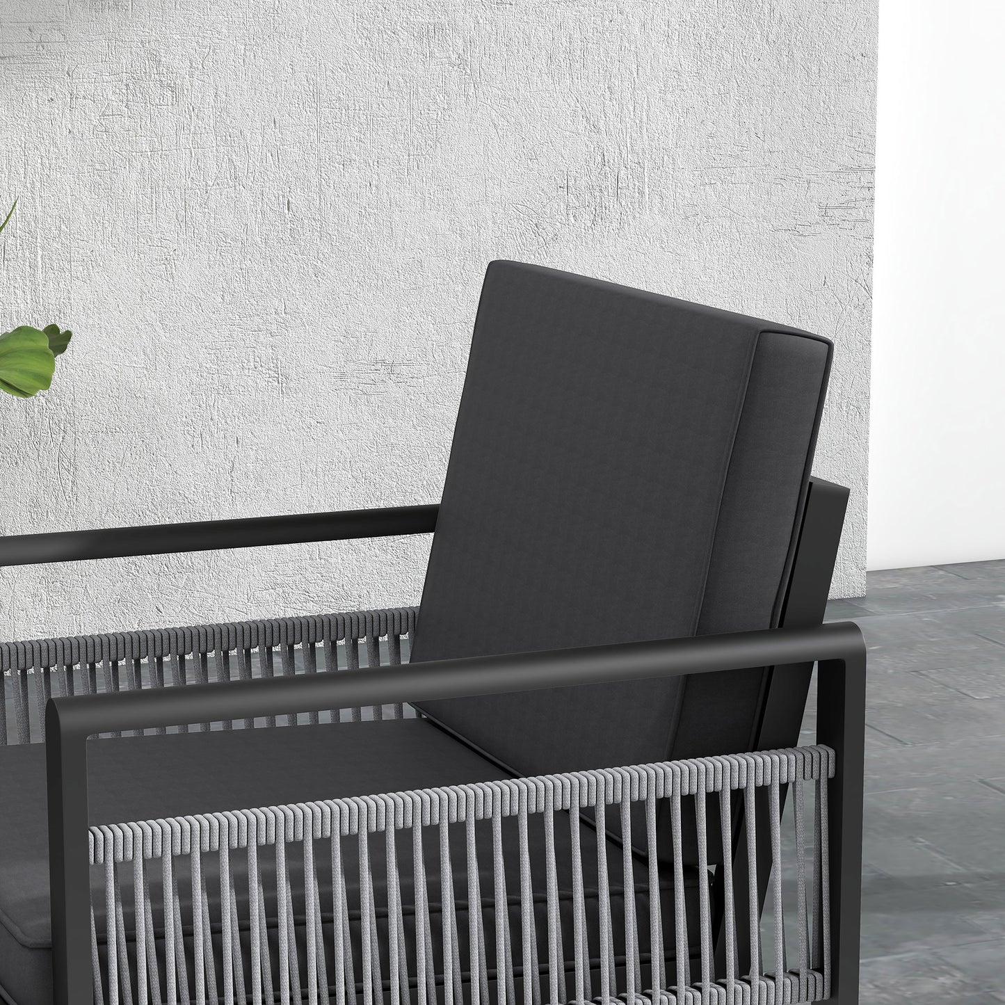 Yotono 4 Seater Grey Rattan Rope Garden Dining Set with Grey Cushions