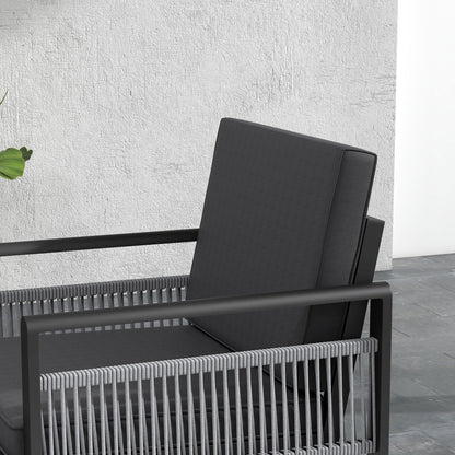 Yotono 4 Seater Grey Rattan Rope Garden Dining Set with Grey Cushions