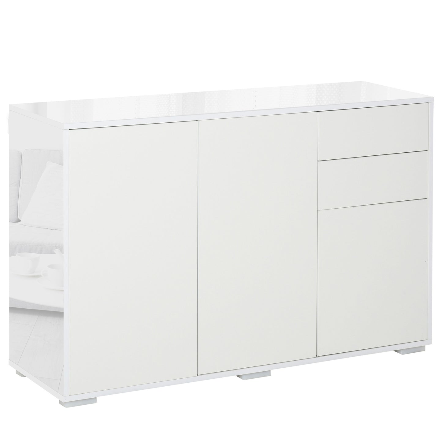 Talu High Gloss White Large Sideboard With 2 Drawers And Double Cabinets