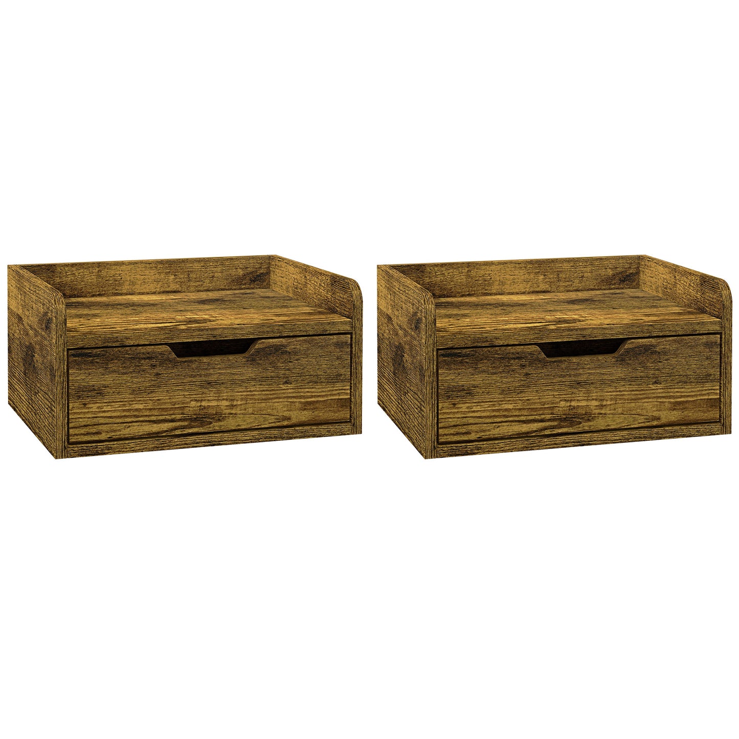 Mita Tova Rustic Brown Set Of 2 Wall Mounted Floating Bedside Tables With Drawer Storage