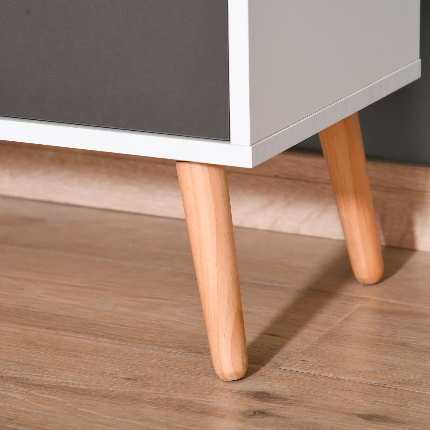 Suyopa Grey Wood Sideboard 1 Drawer 2 Doors Storage And Solid Wood Legs