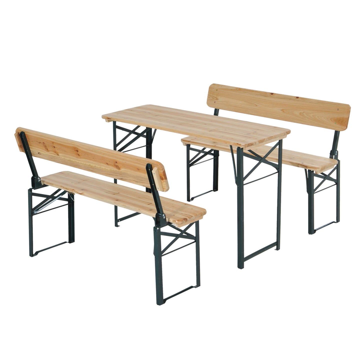 Mamoni Wood Natural Portable Folding Picnic Table With 2 Benches