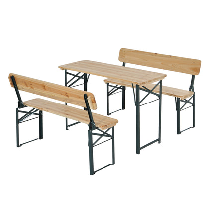 Mamoni Wood Natural Portable Folding Picnic Table With 2 Benches