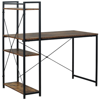 Ledo 120cm Rustic Brown And Black Reversible Industrial Home Office Desk With Side Shelving