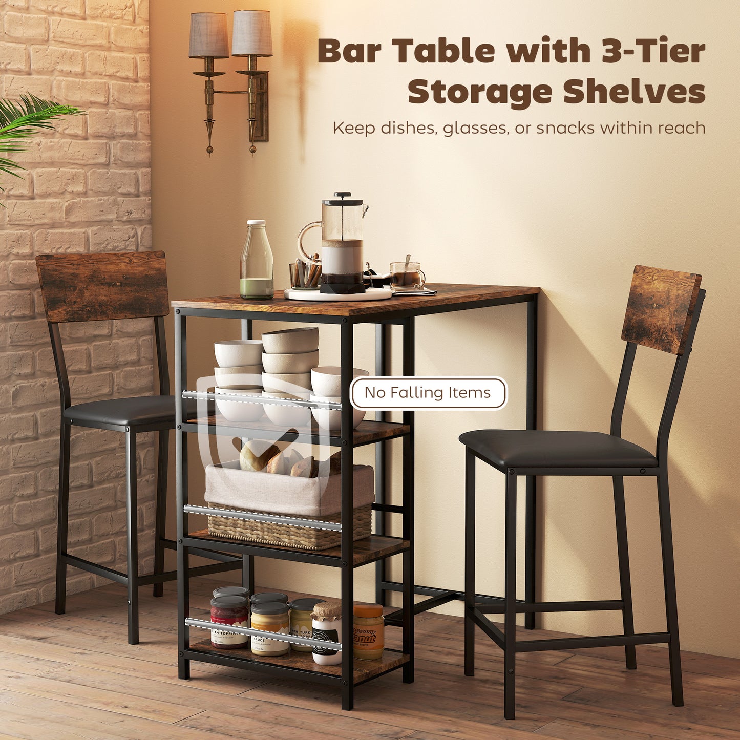 Vita Wooden Brown And Black 3 Piece Compact Bar Table Set