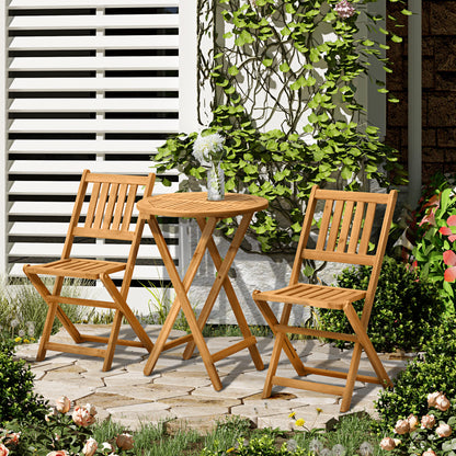 Lidoel 3 Piece Teak Folding Wooden Bistro Set With Table And Chairs